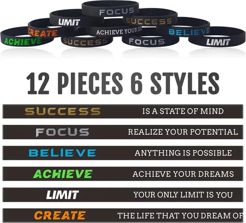 Miniatura 3 de 12 pulseras motivacionales de silicona con mensajes inspiradores para hombres y mujeres, pulseras de goma de élite, pulseras de equipo atlético