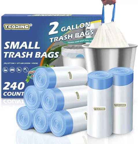 Miniatura 14 de Bolsas de basura de 6 galones con cordón de 1.1 mil, 120 bolsas de basura medianas, 22.5 litros de plástico fuerte sin perfume, bolsas gruesas