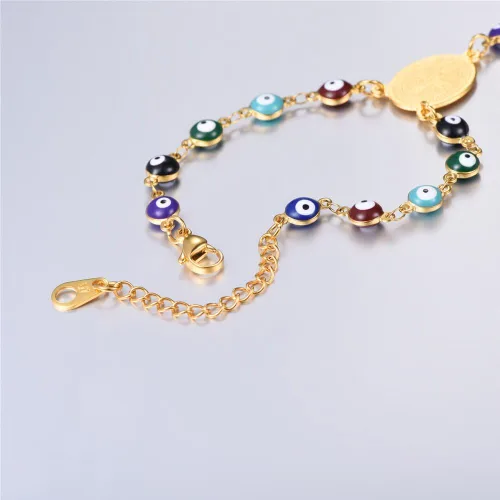 Miniatura 5 de U7 Collar de rosario de acero inoxidable para hombre y mujer, con cruz de ojo malvado