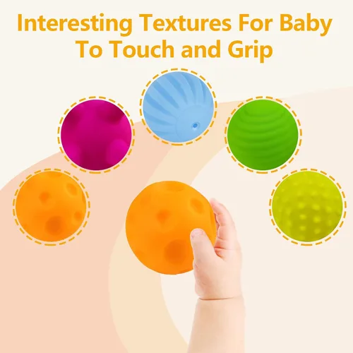 Miniatura 4 de Pelotas sensoriales para bebé, 6 juguetes sensoriales texturizados para niños pequeños de 1 a 3 años BPA-Free, Bright Colors, Easy-Grip Shapes