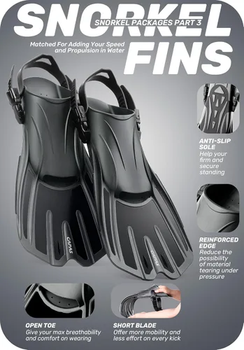 Miniatura 5 de CAPAS Snorkel Mask Fins Set, Travel Size Snorkeling Gear for Adults with Adjustable Fins, Diving Mask and Dry Top Snorkel, Come with a Carrying Bag