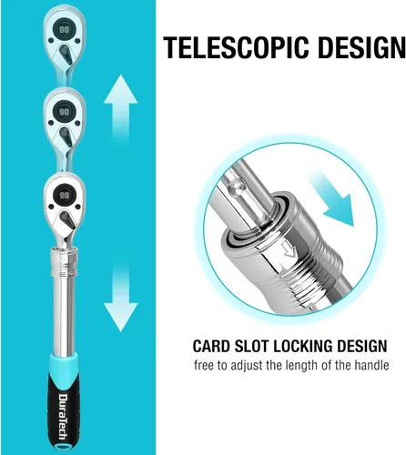Miniatura 3 de DURATECH Trinquete de accionamiento extensible de 1/2 pulgadas, llave de trinquete reversible de 90 dientes con liberación rápida con mango