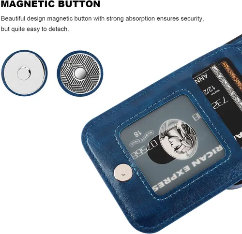 Miniatura 7 de KIHUWEY Compatible con 15 Estuche tipo cartera con soporte para tarjetas de crédito, Tapa Flip de piel premium con cierre magnético y soporte Azul