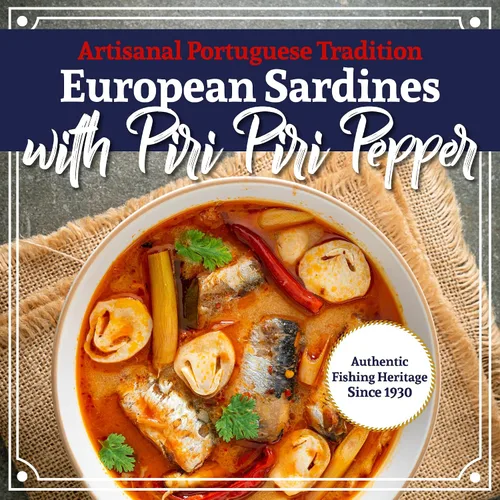 Miniatura 6 de Santo Amaro - Auténticas sardinas europeas en aceite de oliva y piri piri rojo, pimienta, sardinas enlatadas a mano en aceite de oliva picante