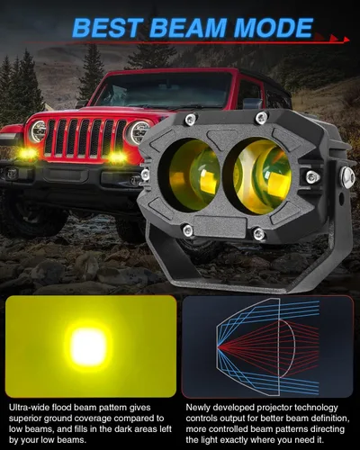 Miniatura 4 de BraveWAY Luces antiniebla ámbar de 4 pulgadas, 80 W, cápsulas LED amarillas de 9600 lúmenes, superbrillantes con arnés, haz de punto amarillo, luces
