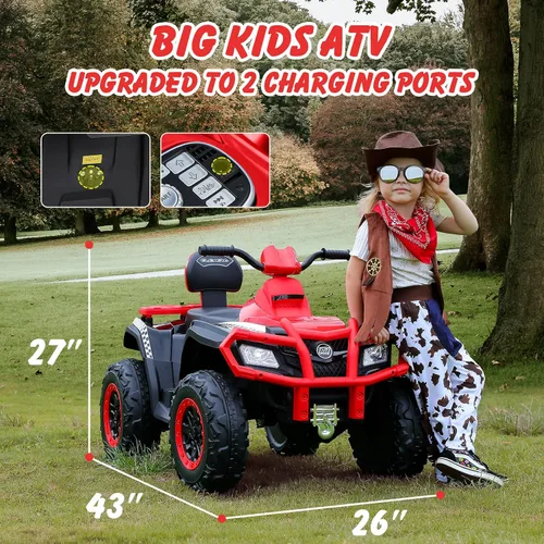Miniatura 6 de ELEMARA 24V 2 Asientos Vehículo Todoterreno Eléctrico para Niños Grandes, Quad Infantil de 4 Ruedas, Vehículo Todoterreno Infantil con 4 Ruedas