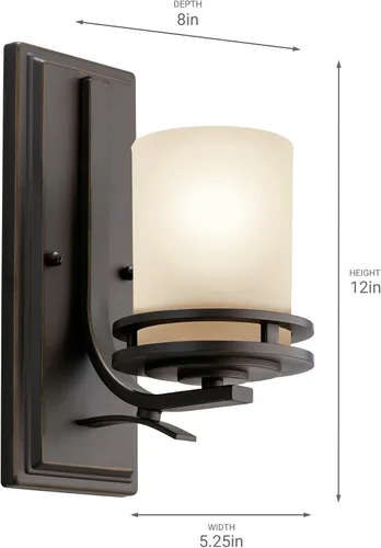 Miniatura 3 de Kichler Hendrik - Lámpara de pared de 12 pulgadas en bronce antiguo con vidrio grabado en color oscuro, lámpara de pared de 1 luz para dormitorio