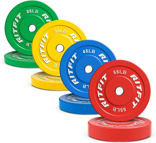 Miniatura 11 de RitFit Color Coded Bumper Plate, Olympic Bumper Plate for Barbell, 2-Inch Bumper Weight Plates With Steel Insert, rubber weight plates for Strength