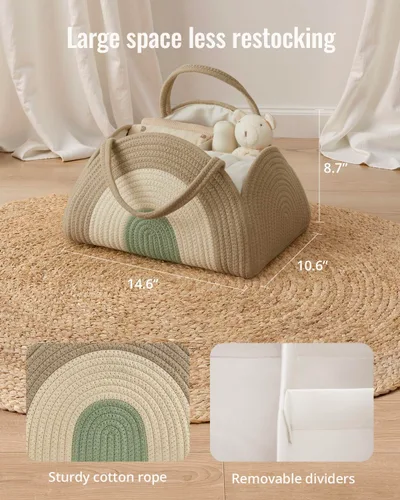 Miniatura 4 de Blissful Diary Organizador de Caddy de Pañales para Bebé, Cesta Caddy de Pañales de Cuerda de Algodón, Cesta de Almacenamiento Grande para Niños