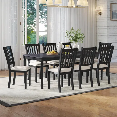 Miniatura 10 de AMERLIFE 79" Farmhouse Dining Table, Rectangular Wood Kitchen & Dining Room Table with Roman Conical Legs, Wood Grain Tabletop, for Kitchen and