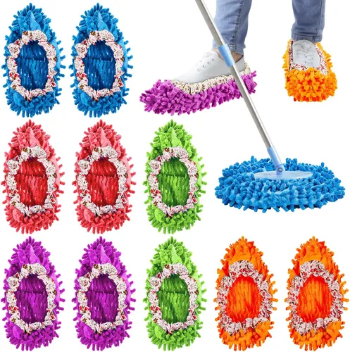 Toulite 10 unidades, 5 pares de pantuflas de trapeador, zapatos para limpieza de pisos, lavables y reutilizables, calcetines de limpieza de