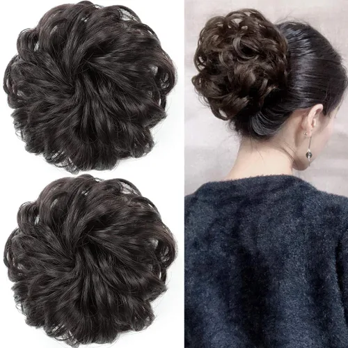 Miniatura 24 de 2 piezas de extensión de cabello desordenado de moño rizado ondulado con banda de goma elástica para coleta de caballo (144T613)