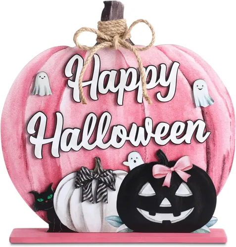 Miniatura 11 de Soaoo Decoración de Acción de Gracias, letrero de madera de otoño con texto en inglés "Hello Pumpkin", decoración de mesa de calabaza de otoño de 11