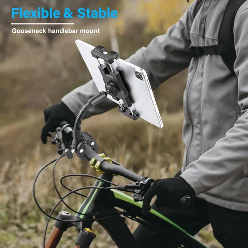 Miniatura 2 de Soporte para tableta para manillar para silla de ruedas de motocicleta, brazo de cuello de cisne de metal, abrazadera de montaje de bicicleta