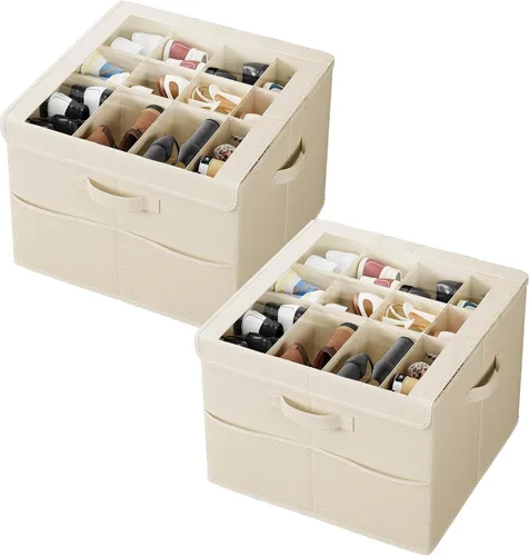 PHINOX Organizador de zapatos para armario, se adapta a 16-32 pares, caja de almacenamiento de zapatos (beige, paquete de 2: 17 pulgadas de largo x