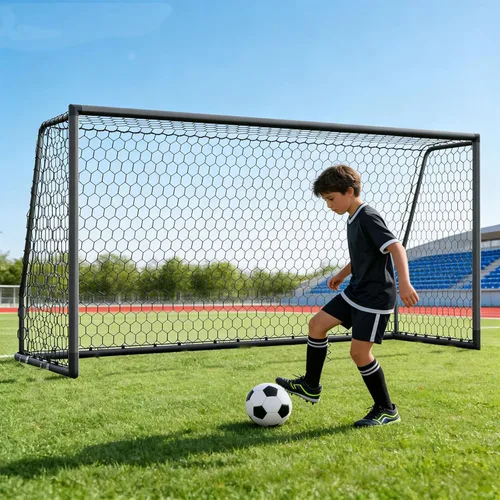 Miniatura 15 de DoCred Porterías de fútbol de 6x4/8x6/10x6.5/12x6/16x7/18x7/21x7/24x8 pies, portería de fútbol plegable de acero de tamaño completo para patio