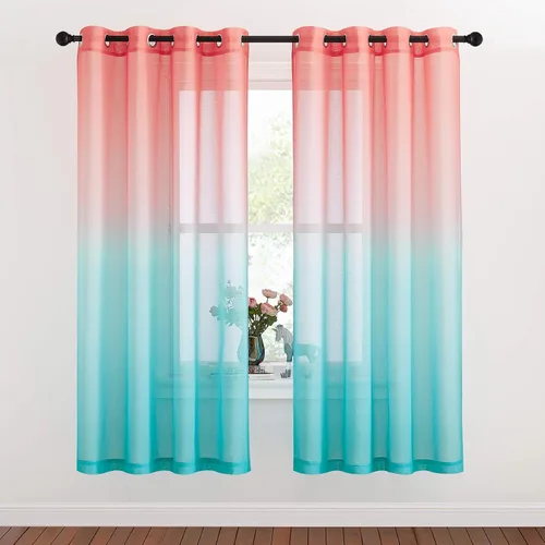 Miniatura 10 de NICETOWN Cortinas de lino sintético degradado para sala de estar, estilo noble con ojales, cortinas semitransparentes para niños, cortinas de Morado