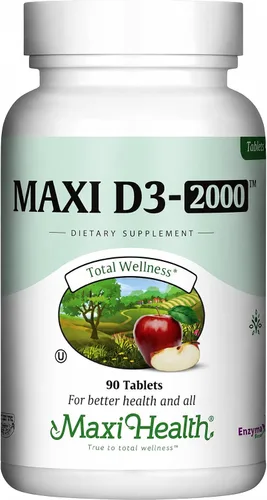 Maxi Health Tabletas de vitamina D3 de 2000 UI – Apoyo inmunológico, salud ósea y función muscular – Suplemento de vitamina D de 2000 UI para
