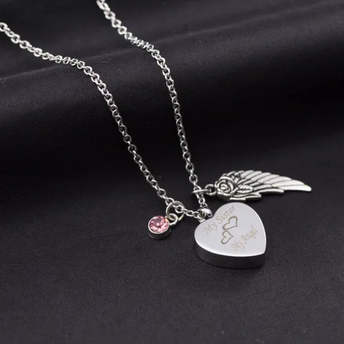 Miniatura 4 de GIONO Joyería de cremación para cenizas, mi hermana, mi ala de ángel, collar con urna de piedra natal, colgante de recuerdo conmemorativo