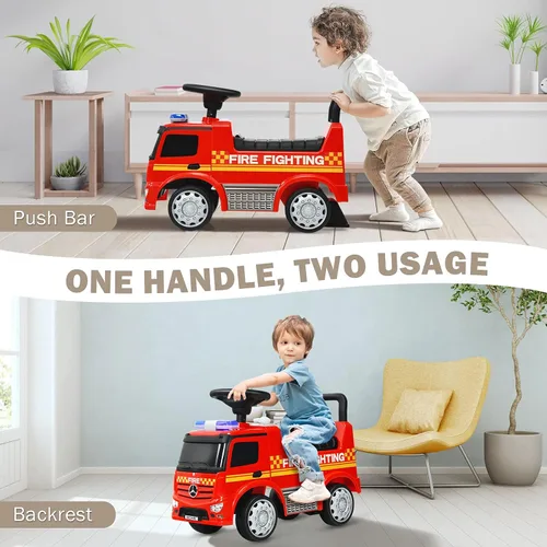 Miniatura 2 de HONEY JOY Coche de Paseo con Fabricador de Burbujas, Coche de Bomberos de Empuje para Niños Pequeños con Bocina, Música, Luces, Almacenamiento Bajo