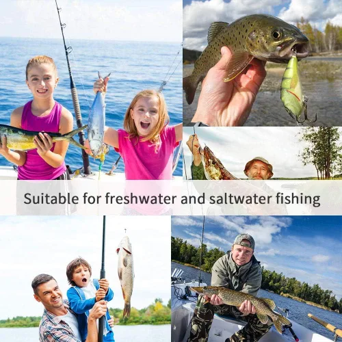 Miniatura 5 de UCEC Kit de Ganchos de Pesca, Ganchos Treble de Acero de Alto Carbono Fuertes y Agudos de Curva Redonda para Agua Salada y Agua Dulce, para Trucha