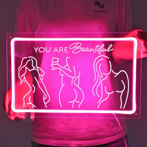 Miniatura 2 de Britrio Señal de neón con texto en inglés "Lady Back", decoración artística de pared de neón rosa con texto en inglés «You Are Beautiful», luz