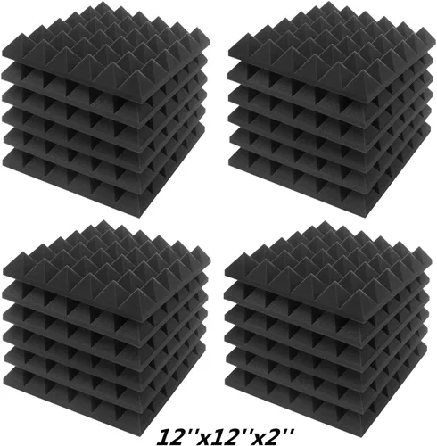Miniatura 18 de JBER - Paquete de 12 paneles acústicos de espuma para pared de estudio, acolchonados, insonorizados, ignífugos, de 1 x 12 x 12 pulgadas Negro No
