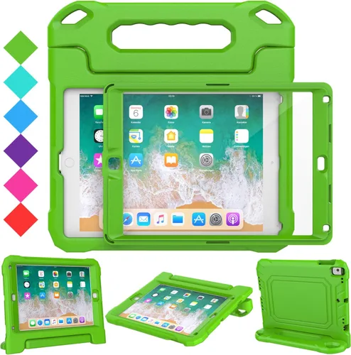 SUPLIK Funda para niños para iPad de 5ª/6ª generación (9.7 pulgadas, 2017/2018), iPad Air 1 y Air 2 y Pro 9.7 Funda con protector de pantalla, Verde