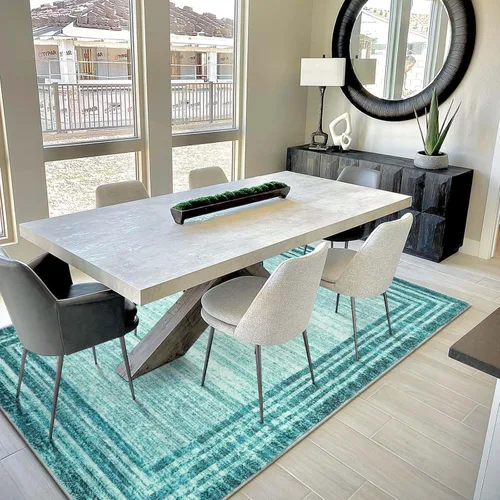 Miniatura 39 de Alfombra de pasillo moderna abstracta Lahome, alfombra lavable turquesa de 2 x 6 pulgadas para entrada, alfombra antideslizante de bajo pelo