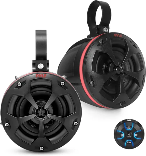 Pyle Altavoces todoterreno impermeables de 2 vías, 4 pulgadas, 800 W, sistema de altavoces RGB de torre de wakeboard activo pasivo de grado marino