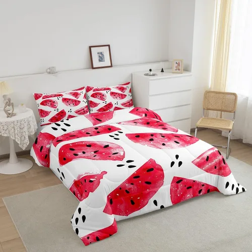 Miniatura 2 de Feelyou Juego de edredón de sandía, tamaño individual, juego de ropa de cama de frutas frescas de verano para niños, decoración de frutas rojas, 1