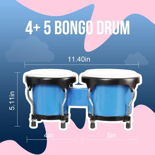 Miniatura 4 de Juego de Bongós Soulmate de 4'' y 5'' para Adultos Principiantes, Bongós de Piel Natural Afinables con Llave de Afinación (Azul)