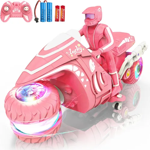 Motocicleta de juguete RC con ruedas RGB, rotación de 360°, control remoto de alta velocidad, moto de cross con jinete, 2.4Ghz Off-Road Motocicletas