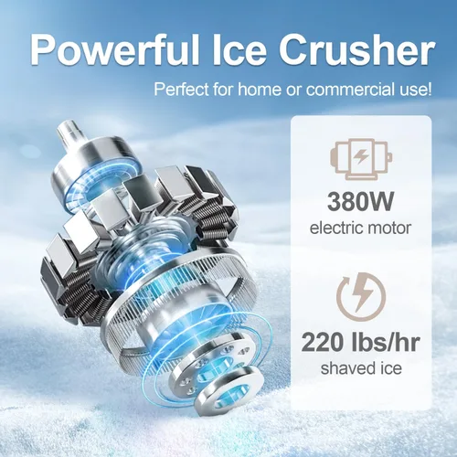 Miniatura 4 de Máquina de Hielo Raspado 380w Máquina de Cono de Nieve 3 Cuchillas de Acero Inoxidable Afeitadora de Hielo Eléctrica Trituradora de Hielo 127kg/hora