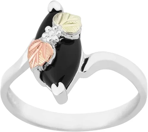Miniatura 3 de Anillo de bypass de ónix marquesa de perfil fino, plata de ley, oro rosa y verde de 12 quilates