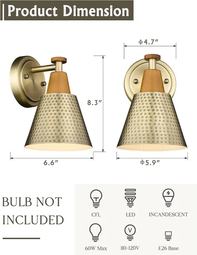 Miniatura 2 de FEMILA Apliques de Pared de 1 Luz Vintage, Apliques de Pared Industriales de Latón Antiguo, Juego de Luces de Cambiador de Baño Individual, Lámpara