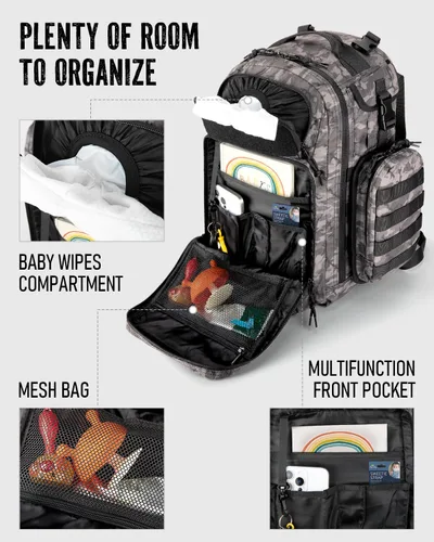 Miniatura 3 de Bolsa de pañales para papá, mochila para pañales para hombres con cambiador de pañales, mochila para pañales militar con cinta Molle, bolsa