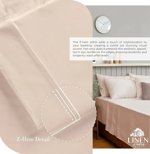 Miniatura 3 de Linen Home Juego de 4 sábanas de percal 100 % algodón, tamaño Queen, color arena, bolsillo profundo, 1 sábana encimera, 1 sábana bajera de bolsillo