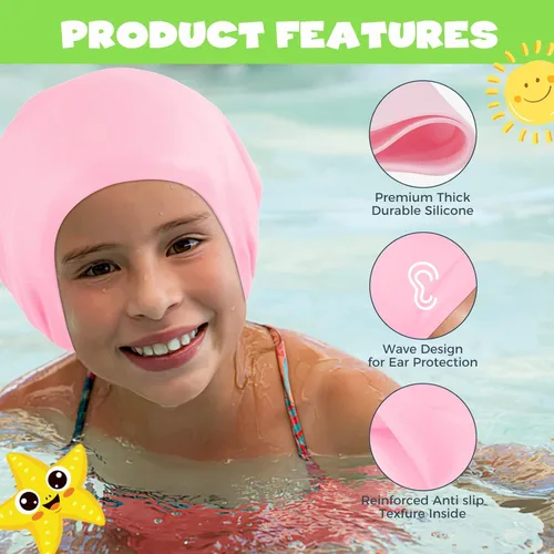 Miniatura 3 de Gorro de natación extra grande para niños, de silicona, para cabello largo/corto y trenzas/rastas, niñas y niños de 6 a 14 años
