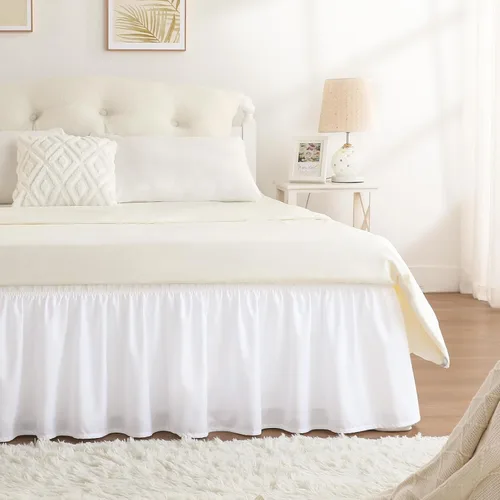 Miniatura 72 de Falda de cama RIMELA envoltura volante elástica que protege contra el polvo con color sólido, resistente a las arrugas y a la decoloración con Blanco