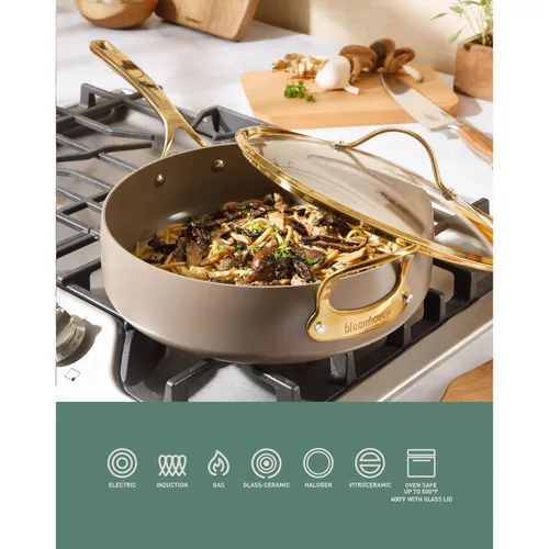 Miniatura 5 de Bloomhouse - Dos veces ganador de los Favoritos de Oprah - Sartén antiadherente de aluminio pesado de 6 QT Premium PFA libre con tapa para Crema