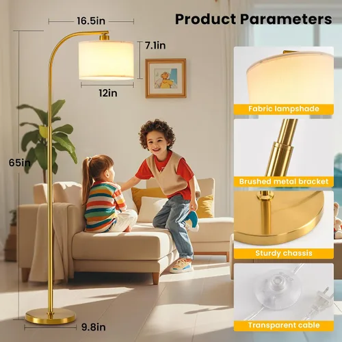 Miniatura 5 de Lámpara de pie alta para sala de estar, lámpara de pie moderna de 65'' con bombilla LED de 9W, elegante lámpara de pie con pantalla de tela, lámpara