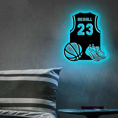Miniatura 6 de Letrero de neón personalizado de baloncesto, luz nocturna LED de metal de baloncesto para arte de pared, 16 colores cambiantes de baloncesto