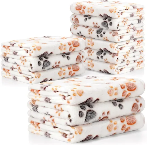 Miniatura 13 de Tegeme 12 mantas para mascotas, suaves y esponjosas, de vellón, para perros y gatos, cálidas, con estampado de patas, mantas de franela