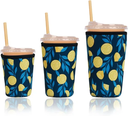 Miniatura 51 de Funda aislante reutilizable para taza de café helado, paquete de 3 fundas de neopreno para bebidas frías y calientes, soporte para bebidas para café