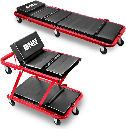 Miniatura 12 de DNA MOTORING Carro plegable 2 en 1 de 36 pulgadas en forma de Z, silla ajustable para garaje puedes acostarte o sentarte, 6 ruedas, capacidad de 330