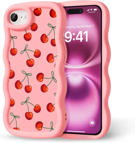 Miniatura 320 de Compatible con iPhone SE/8/7 Funda para Mujeres y Niñas, Marco Ondulado Rizado con Patrón Lindo, Estética Delgada Suave Silicona TPU Parachoques