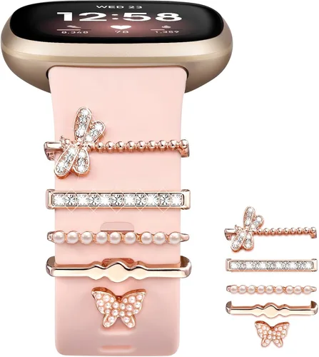 Miniatura 14 de Ouwegaga Compatible con Fitbit Versa 4 Bandas para Mujer/Sense 2/Sense/Versa 3 Bandas, Correa Deportiva de Silicona Suave con 5 Piezas de Anillos