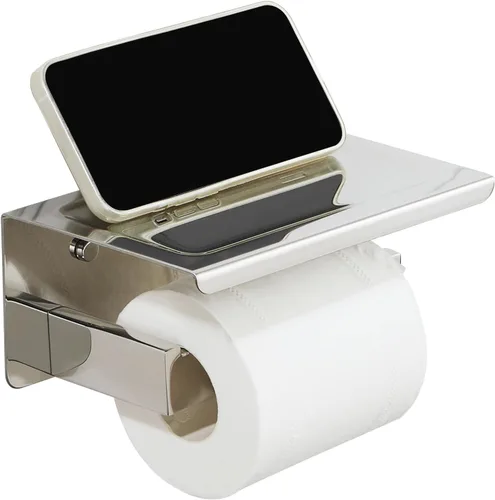 Alise - Soporte de papel higiénico con estante, soporte de rollo de papel higiénico de montaje en pared para baño, soporte de papel higiénico de