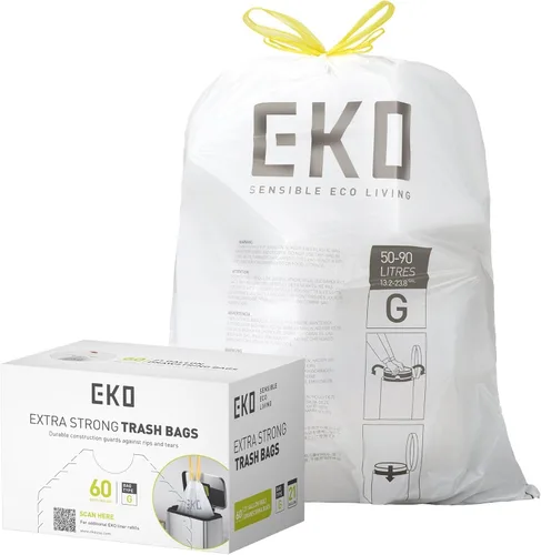 Miniatura 20 de EKO 4 galones / 10-15 litros, 80 bolsas de basura pequeñas con cordón, bolsas de basura extrafuertes sin perfume, rollo fácil de dispensar